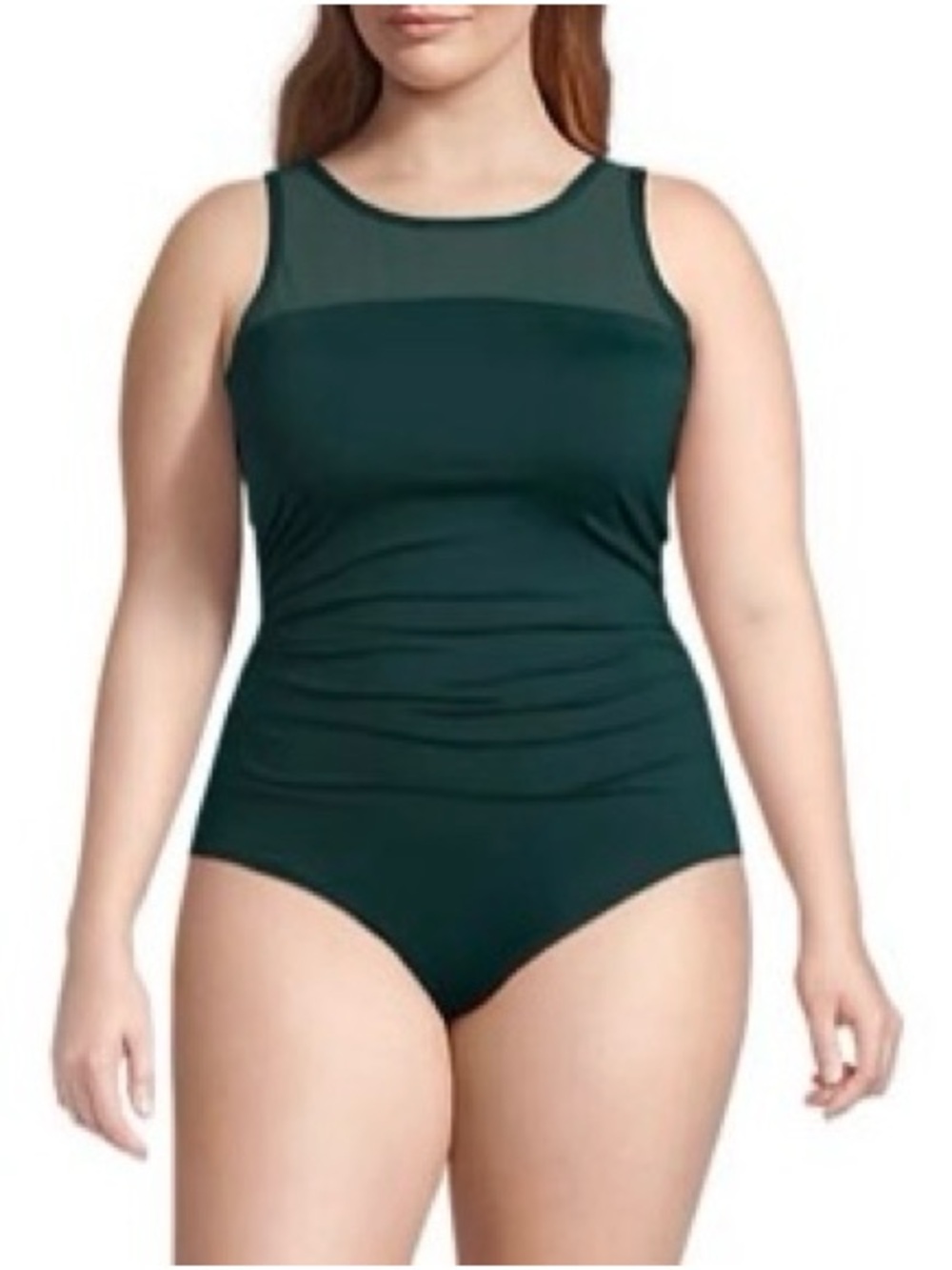 Lands' End Dark Green Mesh Yoke One-Piece Swimsuit